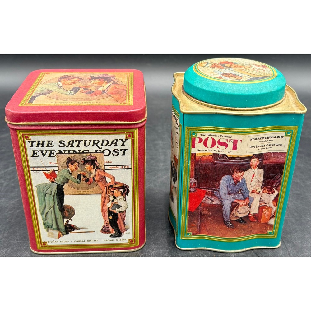 Vintage Saturday Evening Post Metal Tins Set Norman Rockwell Americana Decor